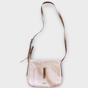 Fossil‎ Gemma Crossbody Bag Pink Pebbled Leather Adjustable Brown Strap Purse